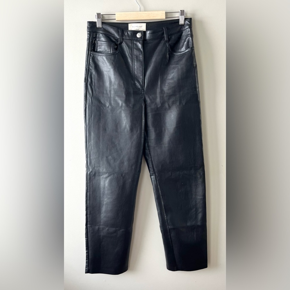 Aritzia Wilfred Melina Black Vegan Leather High-Rise Straight Leg Pant Size 8
